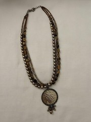 Vintage SILPADA Necklace Tiger Eye Pearl 3 Strand Hammered Pendant
