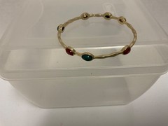 Gold tone Bangle Multi Color Cabochon Oval Gemstone Bracelet