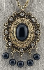 Celebrity Gems Pendant Necklace Victorian Etruscan Revival Ornate Gold Tone