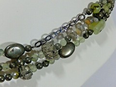MASSIVE VTG STERLING SILVER RARE 3 STRAND NATURAL PREHNITE AND PYRITE NECKLACE