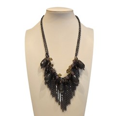Lia Sophia Fringe Chains Glass & Acrylic Beaded Chunky Statement Boho Necklace
