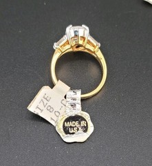 Vtg Sz 8 Ring Lg Teardrop Pear 4 Baguette Cubic Zirconia 18KGE Designer Jewelry