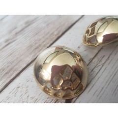 Vintage Clip On Earrings Gold Tone Domed Circle with Cut Out Design