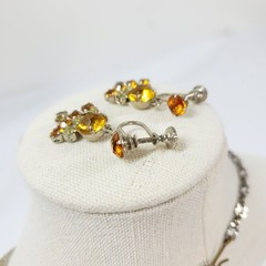 Vintage Citrine Rhinestone Choker And Earrings Set Screwback 15.5″ Regency