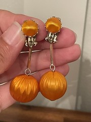 Lot Of 2-Vintage Dangle Drop Orange Clip on Earrings Stamped Japan