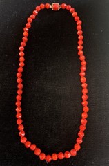 vintage red faceted glass bead necklace opaque scarlet red bicone-shaped beads