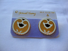 VINTAGE SAMUEL HUANG DESIGNER CLOISONNE RETRO ABSTRACT BLACK WHITE STUD EARRINGS