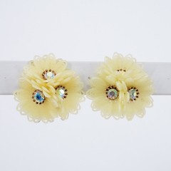 VTG Coro Cream Plastic Filigree Flower AB Rhinestone Clip On Earrings Costume