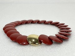 Vintage Signed Trifari ~ Red Lucite Disc Retro Statement Burgundy 17″ Necklace