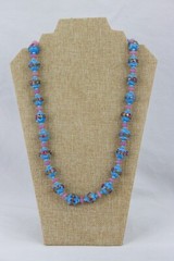 Sky Blue Cake Bead Necklace with Glass Bead Spacers, Closed Single Strand, 132gr