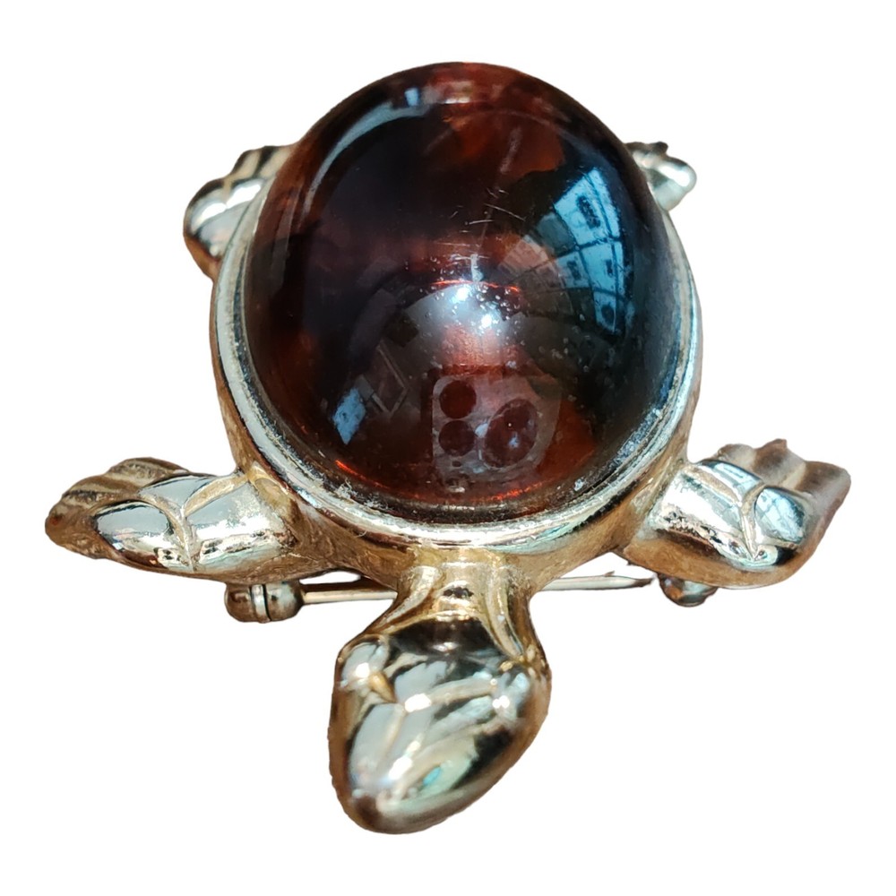 Trifari Brooch Womens Gold Mix Birthday Tortoise Shell Turtle Collectible