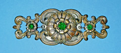 Vintage Brooch Pin with Green Prong Set Stones 3.5″ inches wide