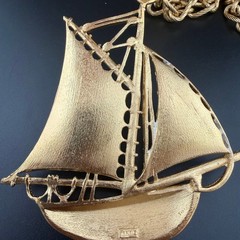 Vintage 60s Trifari Pendant Necklace With Huge Gold and White Sailing Ship – ,