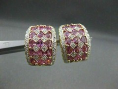 WIDE 2.90CTW PINK SAPPHIRE DIAMOND 18KT WHITE & YELLOW GOLD EARRINGS #21752