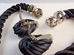 Vintage Twisted Black Cord Push Snap Lock Choker and Clip on Earring Set