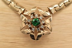 Vintage Flower Collar Choker Necklace Green Rhinestone Crystal Gold Chunky BinBN