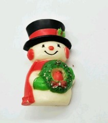 Frosty Snowman Brooch Wreath Bird Hallmark Holiday Christmas Pin Vintage 2.25 in