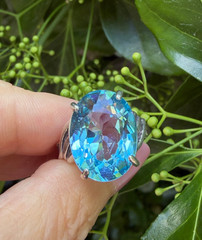 VINTAGE LARGE OVAL CUT BLUE TOPAZ SOLITAIRE RING 925 STERLING SILVER STATEMENT