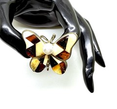 Unique multicolour Whole Stone natural Amber Pendant Brooch 9.3g