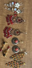 Mixed Lot of 5 Pairs reds orange Women’s Fashion Earrings Glass Plastic Metal