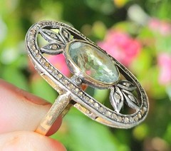 Antique Aquamarine And Rose Cut Diamond 18k And Silver Topped Ring.