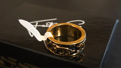 Vintage JACKIE COLLINS Gold-tone and Black Enamel Panther Statement Ring~Size 7