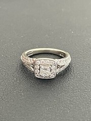 14k White Gold 0.80CT Princess Cut Halo Diamond Ring(A35)