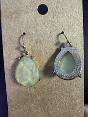 Green Iridescent Teardrop Earrings, Faceted Glass Dangle Drop Earrings