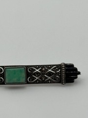 Vintage Art Deco 935 Sterling Silver Marcasite Enamel Amazonite Brooch