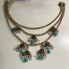 RARE EARLY MIRIAM HASKELL MULTI STRAND FESTOON NECKLACE GRIPOIX JADE GLASS DROPS