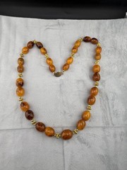 Vintage Beaded Necklace Acrylic Brown Orange Gold Tone 30″