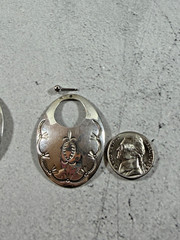 Vintage Sterling Silver Oval Etched Pierced Earrings South Western