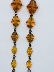 ANTIQUE ART DECO/NOUVEAU CZECH CITRINE GLASS PENDANT W/CRYSTAL CHAIN-ENAMELED