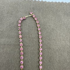Vintage Art Deco Era Huge Raised Pink Faceted Oval Rhinestone Link Necklace