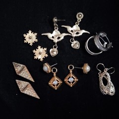 Vintage Earrings Dangle Gold Tone Lot Pierced Dangle Stud Hoop Lot of 6