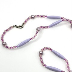 Vintage Lavender Purple Beaded Strand Necklace Long Boho Faux Pearl Mixed Beads
