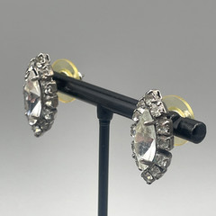 Vintage 1940-50s Marquise Shape Rhinestone Silver-Tone Post Back 1″ Earrings