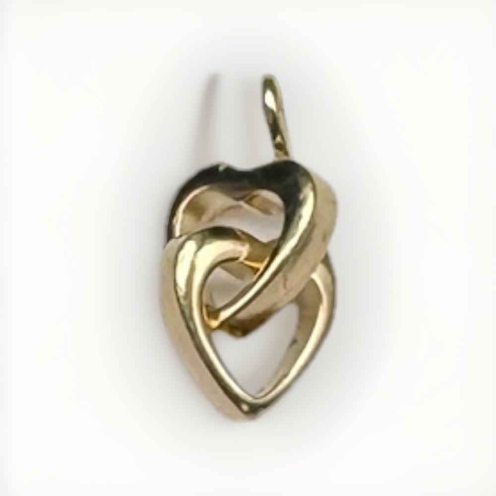 Gold Filled PPC Marked Double Open Hearts Inner Locking 12.25mm Pendant 0.6g