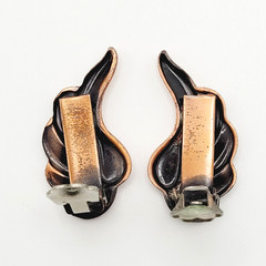 Modernist Copper Wings Climber Style Clip On Earrings Artisan Style Unsigned
