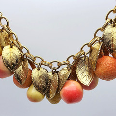 RARE! Napier Fruit Salad Charm Bracelet & Earrings, Peach, Nectarine, Pear Lemon
