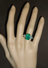 14k Yellow Engagement Ring 4.37ct. Natural Green Emerald Rectangular Shape