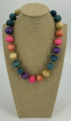 Vintage Colorful Chunky Wooden Choker Necklace Womens 18 Inch