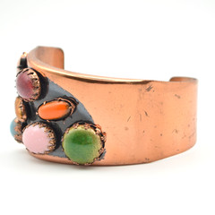 Vintage Matisse Renoir Copper Cuff Bracelet MCM Multi Color Faux Stone Cabochon
