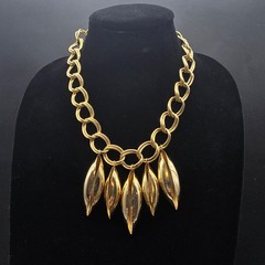 Gold Tone Chain Necklace with Pod Charms Statement Vintage Jewelry