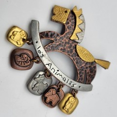 Vintage Mixed Metal Rocking Horse Los Animales Charm Pin Brooch LC Liz Claiborne