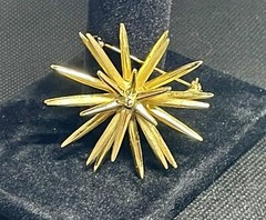 Vintage Brooch Pin Star⭐️Sunburst☀️ Flower GoldTone Abstact 2 Inches Layered