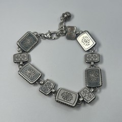 Vintage Brighton Water Lily White Black Flower Retired Silver Bracelet