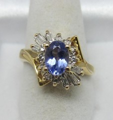 Vintage Solid 14K Yellow Gold Tanzanite Diamond Cluster Ring Size 7.75 – LB2082