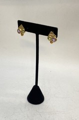 Vintage 14K Yellow Gold Amethyst Peridot Citrine Geometric Post Earrings 5/8″