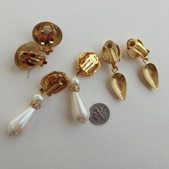 Lot of Vintage Designer Earrings Gold Tara Erwin Pearl Carolee Large Tear Drops